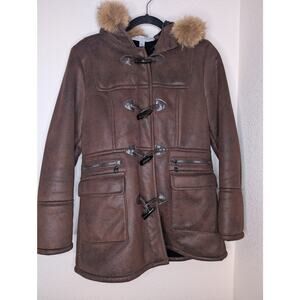 Marc New York Shearling Toggle Coat Real Coyote Fur Hood S